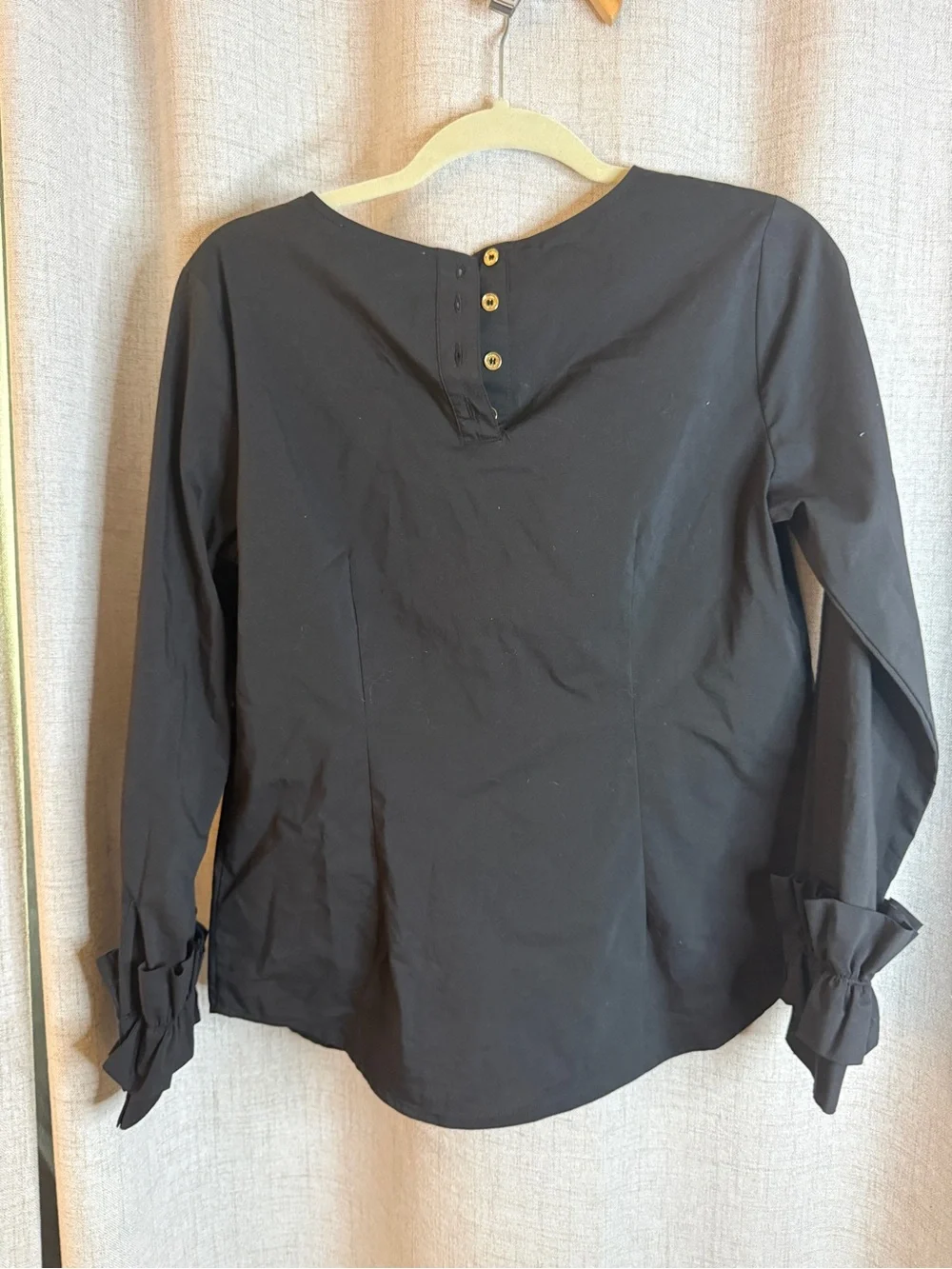 Michael Kors Black Long-Sleeve Top with Ruffle Tie Cuffs